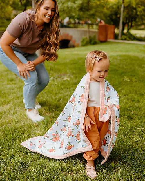 Little Unicorn Baby Blanket 75 x 100 cm - Watercolor Roses - 100% Cotton Muslin Muslin Swaddle