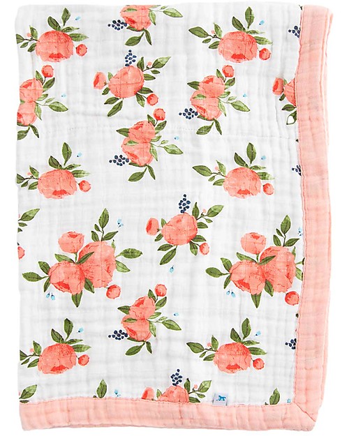 Little Unicorn Baby Blanket 75 x 100 cm - Watercolor Roses - 100% Cotton Muslin Muslin Swaddle