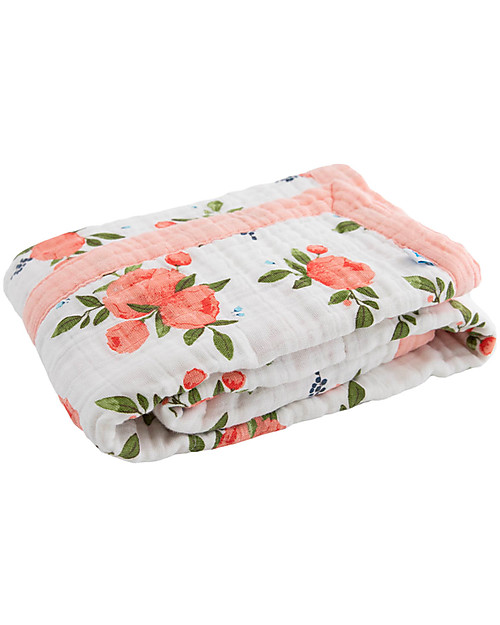 Little Unicorn Baby Blanket 75 x 100 cm - Watercolor Roses - 100% Cotton Muslin Muslin Swaddle