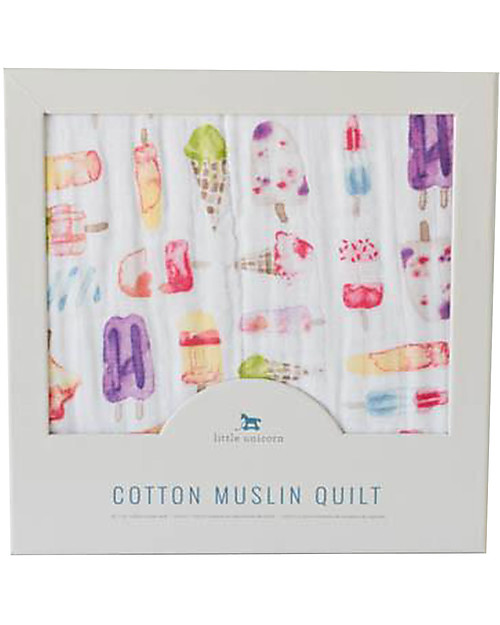 Little Unicorn Baby Quilt 120 x 120 cm, Brain Freeze - 4 layers of 100% cotton muslin Muslin Swaddle