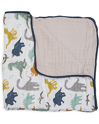 Little Unicorn Baby Quilt 120 x 120 cm, Dino Friends - 4 layers of 100% cotton muslin Muslin Swaddle