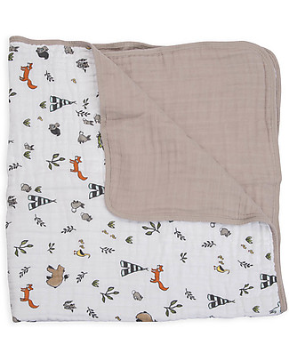 Little Unicorn Baby Quilt 120 x 120 cm, Forest Friends- 4 layers of 100% cotton muslin Blankets