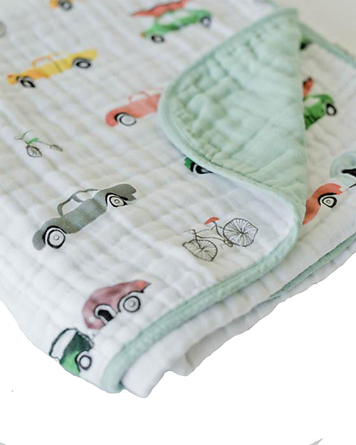 Little Unicorn Baby Quilt 120 x 120 cm, Traffic Jam -  4 layers of 100% cotton muslin Muslin Swaddle