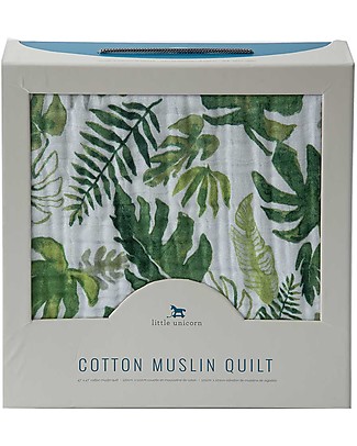 Little Unicorn Baby Quilt 120 x 120 cm, Tropical Leaf - 4 layers of 100% cotton muslin Muslin Swaddle