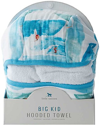 Little Unicorn Big Kid Hooded Towel Surf + Wash Cloth Set - Terry cotton muslin Towels And Flannels