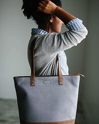 Little Unicorn Broadwalk Tote, Vegan Leather Changing Bag, Grey - With changing pad and stroller hooks Diaper Changing Bags & Accessories
