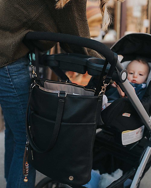 Little Unicorn Citywalk Tote Vegan Leather Changing Bag - Black - Changing mat included! Diaper Changing Bags