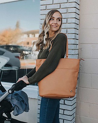 Little Unicorn Citywalk Tote Vegan Leather Changing Bag - Cognac - Changing mat included! Diaper Changing Bags
