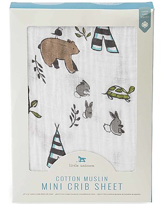 Little Unicorn Crib Sheet - Forest Friends - 100% Cotton Muslin Bed Sheets and Pillow Cases