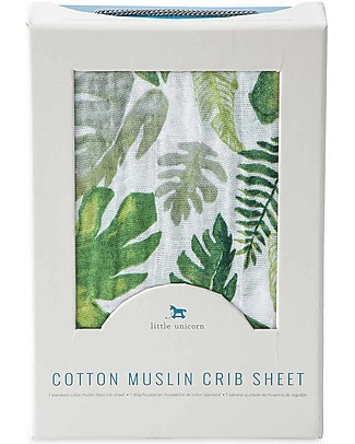 Little Unicorn Crib Sheet - Tropical Leaf - 100% Cotton Muslin Bed Sheets and Pillow Cases