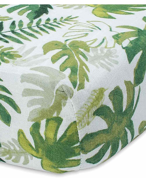 Little Unicorn Crib Sheet - Tropical Leaf - 100% Cotton Muslin Cradle Bed Linen