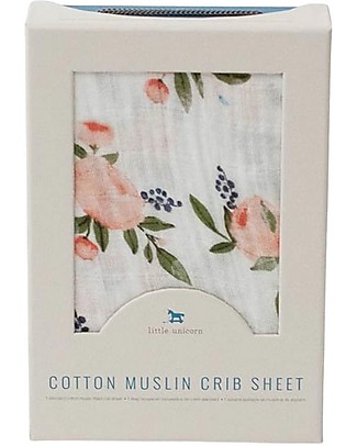 Little Unicorn Crib Sheet - Watercolor Roses - 100% Cotton Muslin Bed Sheets and Pillow Cases