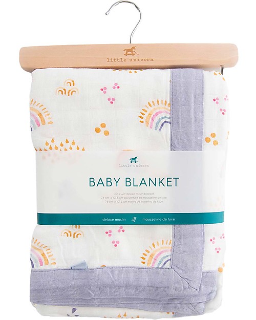 Little Unicorn Deluxe Baby Blanket 75 x 100 cm - Rainbows & Raindrops - 100%  Rayon Muslin from Bamboo unisex (bambini)