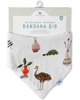 Little Unicorn Deluxe Reversible Bandana Bib, Safari Social - 3 layers of 100% Bamboo Muslin Bandana Bibs
