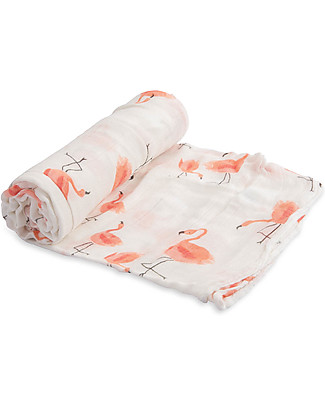 Little Unicorn Deluxe Swaddle Blanket 120 x 120 cm, Flamingo Pink Ladies - 100% bamboo muslin Swaddles