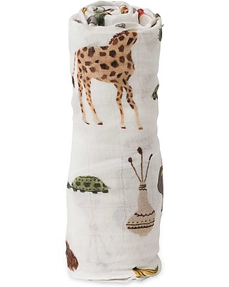 Little Unicorn Deluxe Swaddle Blanket 120 x 120 cm, Safari Social - 100% bamboo muslin Swaddles
