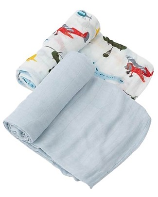 Little Unicorn Gift set of 2 Maxi Swaddles Air Show - Deluxe 120 x 120 cm - 100% rayon muslin from bamboo Blankets