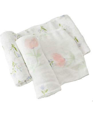 Little Unicorn Gift set of 2 Maxi Swaddles Deluxe 120 x 120 cm, Pink Peony - 100% muslin from bamboo Swaddles