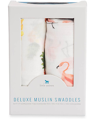 Little Unicorn Gift set of 2 Maxi Swaddles Flamingo Pink ladies/Pineapples, Deluxe 120 x 120 cm - 100% rayon muslin from bamboo Swaddles