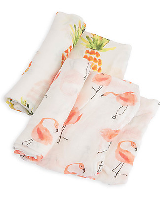 Little Unicorn Gift set of 2 Maxi Swaddles Flamingo Pink ladies/Pineapples, Deluxe 120 x 120 cm - 100% rayon muslin from bamboo Swaddles