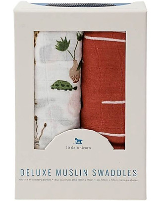 Little Unicorn Gift set of 2 Maxi Swaddles Safari Social - Deluxe 120 x 120 cm - 100% rayon muslin from bamboo Blankets