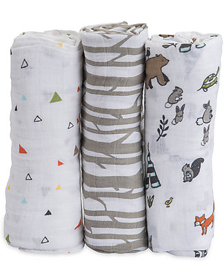 Little Unicorn Gift Set of 3 Maxi Swaddles Forest Friends 120 x 120 cm - 100% Cotton Muslin Swaddles