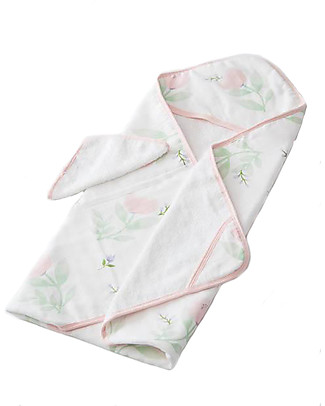 Little Unicorn Hooded Towel + Wash Cloth Set, Pink Peony - Terry cotton muslin Towels And Flannels