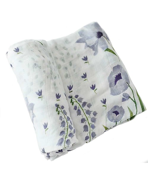 Little Unicorn Multi-purpose Muslin - 120 x 120 cm - Blue Windflower - 100% Bamboo Muslin Swaddle