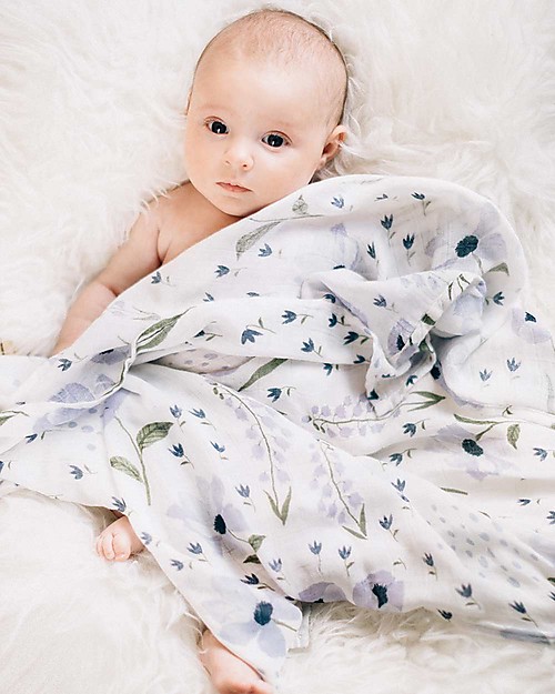 Little Unicorn Multi-purpose Muslin - 120 x 120 cm - Blue Windflower - 100% Bamboo Muslin Swaddle