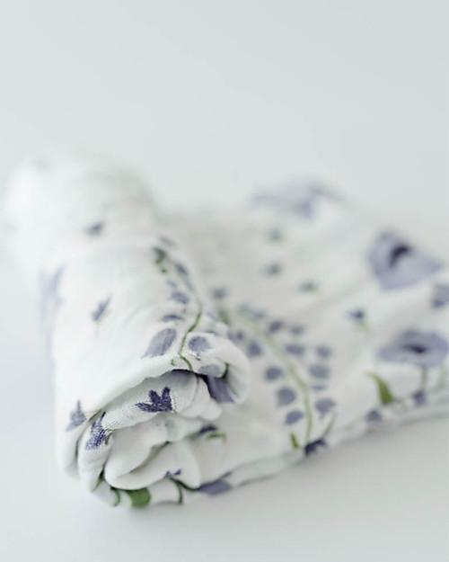 Little Unicorn Multi-purpose Muslin - 120 x 120 cm - Blue Windflower - 100% Bamboo Muslin Swaddle