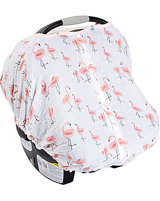 Little Unicorn Muslin Car Seat Canopy - Flamingo Pink Ladies - 100% Cotton Muslin Stroller Accessories
