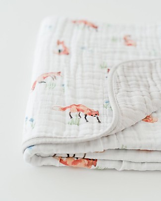Little Unicorn OUTLET Baby Quilt 120 x 120 cm, Fox - 4 layers of 100% cotton muslin - Showroom Sample Blankets