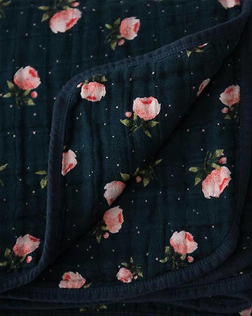 Little Unicorn OUTLET Baby Quilt 120 x 120 cm, Midnight Rose - 4 layers of 100% cotton muslin - Showroom Sample Muslin Swaddle