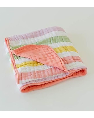 Little Unicorn OUTLET Baby Quilt 120 x 120 cm, Pastel Stripes - 4 layers of 100% cotton muslin - Showroom sample Blankets