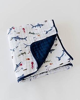 Little Unicorn OUTLET Baby Quilt 120 x 120 cm, Shark - 4 layers of 100% cotton muslin - Showroom Sample Blankets