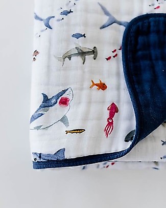 Little Unicorn OUTLET Baby Quilt 120 x 120 cm, Shark - 4 layers of 100% cotton muslin - Showroom Sample Blankets