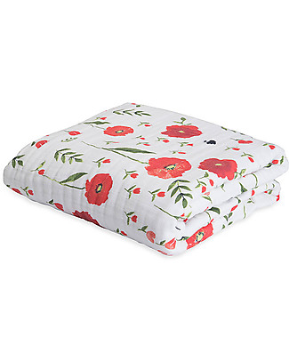 Little Unicorn OUTLET Baby Quilt 120 x 120 cm, Summer Poppy - 4 layers of 100% cotton muslin - Showroom Sample Blankets