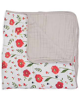 Little Unicorn OUTLET Baby Quilt 120 x 120 cm, Summer Poppy - 4 layers of 100% cotton muslin - Showroom Sample Blankets
