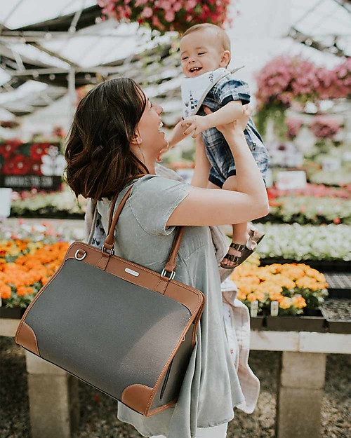 Little Unicorn Petite Manifest Vegan Leather Changing Bag, Grey - With changing pad and stroller hooks Diaper Changing Bags