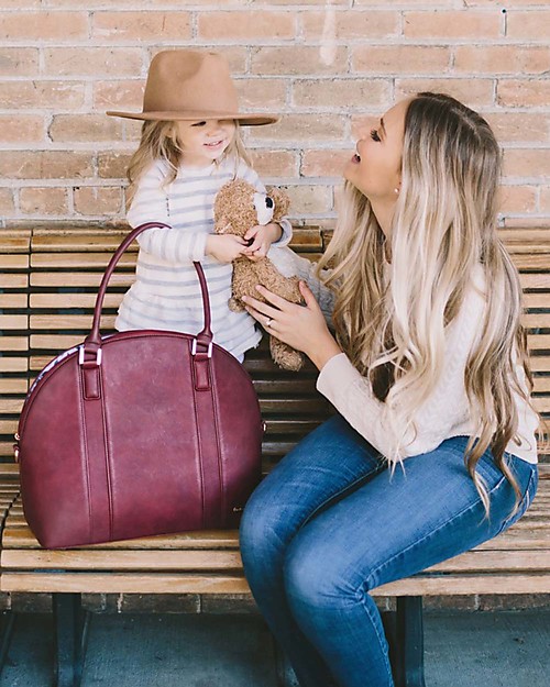 Little Unicorn Rotunda Bag, Vegan Leather Changing Bag, Pomegranate - With changing pad and stroller hooks Diaper Changing Bags