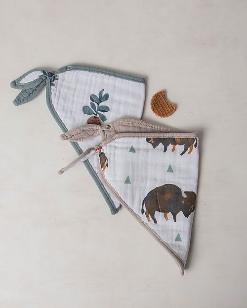Little Unicorn Set of 2 Bandana Bibs, Bison - 3 Layers of 100 % Cotton Muslin Bandana Bibs