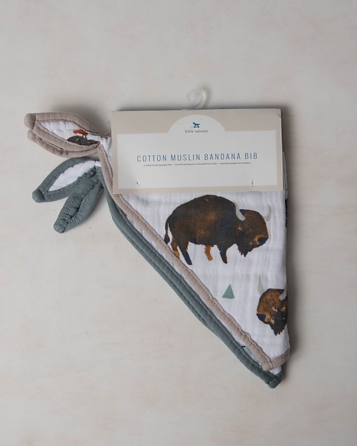 Little Unicorn Set of 2 Bandana Bibs, Bison - 3 Layers of 100 % Cotton Muslin Bandana Bibs
