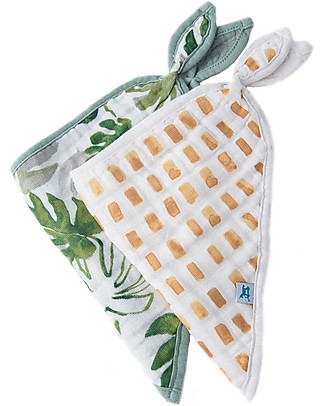 Little Unicorn Set of 2 Bandana Bibs, Tropical Leaf - 3 Layers of 100 % Cotton Muslin Bandana Bibs