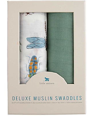 Little Unicorn Set of 2 Deluxe Maxi Swaddle Blankets - Bugs - 120 x 120 cm - 100% Rayon Muslin from Bamboo Muslin Swaddle