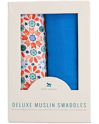 Little Unicorn Set of 2 Deluxe Maxi Swaddle Blankets - Kaleidoscope - 120 x 120 cm - 100% Rayon Muslin from Bamboo Muslin Swaddle
