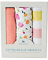 Little Unicorn Set of 3 Swaddle Blanket 120 x 120 cm, Cabana Stripe - 100% Cotton Muslin Muslin Swaddle