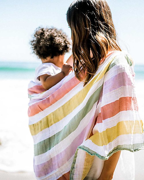 Little Unicorn Set of 3 Swaddle Blanket 120 x 120 cm, Cabana Stripe - 100% Cotton Muslin Muslin Swaddle