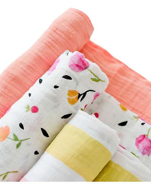 Little Unicorn Set of 3 Swaddle Blanket 120 x 120 cm, Cabana Stripe - 100% Cotton Muslin Muslin Swaddle