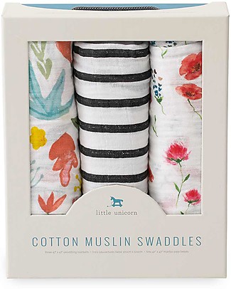 Little Unicorn Set of 3 Swaddle Blanket Wild Mums 120 x 120 cm - 100% Cotton Muslin Swaddles