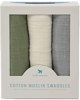 Little Unicorn Set of 3 Swaddle Blankets - Fern - 120 x 120 cm - 100% Cotton Muslin Muslin Swaddle